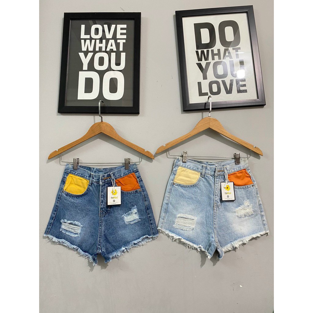 quần short jean hot hit phối màu túi xinh chất jean đẹp k xù nhão đổ lông