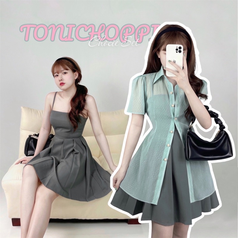 Set đầm hai dây và áo sơmi nhấn eo - ToniChoppi