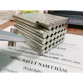 Nam châm siêu mạnh 12x10mm, loại nam châm trắng đất hiếm mạ niken D12mm dày 10mm