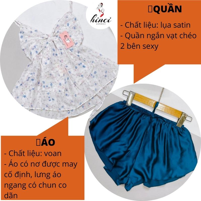 Đồ ngủ sexy nữ 2 dây bộ ngủ hai dây set ngủ kèm quần, nơ thắt cố định trước ngực [DN56]
