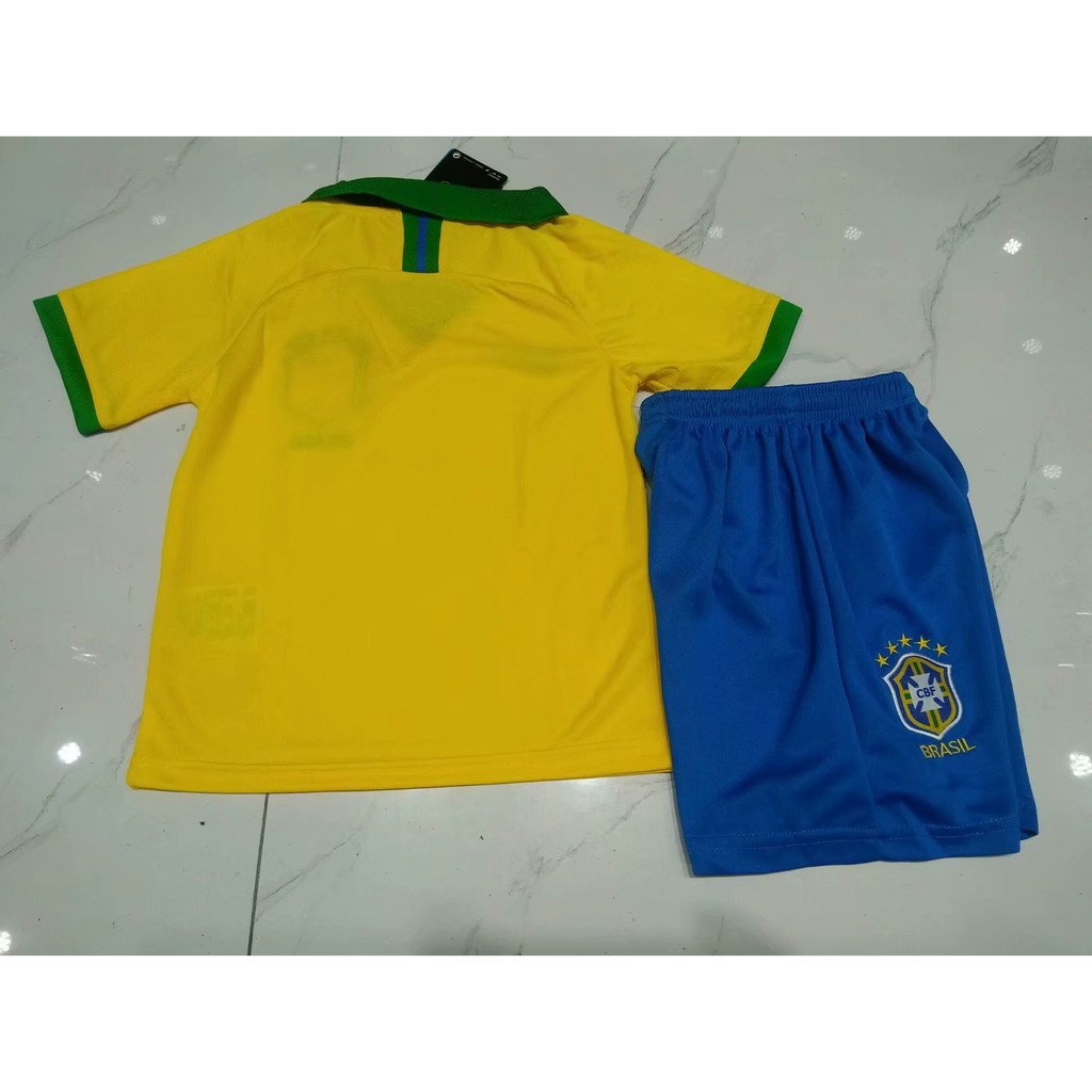 Quần áo thể thao bộ quần áo đá banh trẻ em tay ngắn màu áo đội tuyển brazil 2016 17