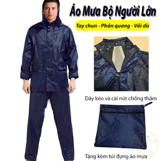 Áo Mưa Bộ Cho Người Lớn Tay Chun Có Nón Vải Dù Phản Quang Kara house size 2XL-3XL