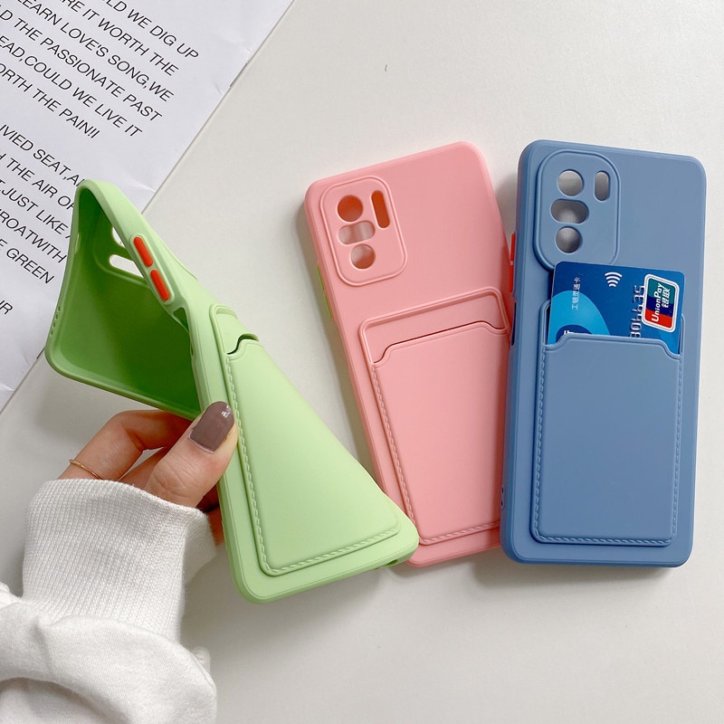 Ốp điện thoại silicon mềm màu trơn có ngăn đựng thẻ cho Xiaomi Redmi 10 9 9A 9C 8 8A 7A Note 9S 8 Pro