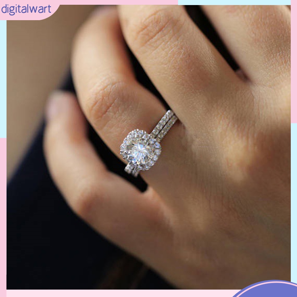 Set 2 Nhẫn Đính Kim Cương Nhân Tạo Kiểu Dáng Sang Trọng Thời Trang Cho Nữ