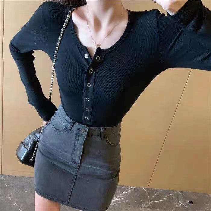 Áo Croptop Tay Dài Màu Sắc Đơn Giản Cho Nữ
