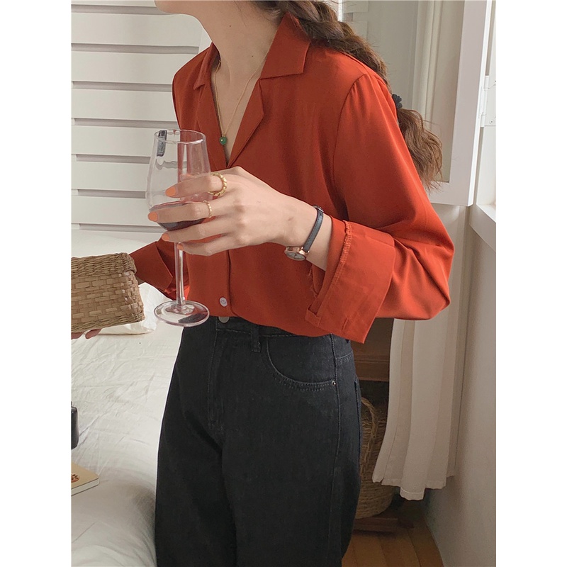 Áo Sơ Mi Tay Dài Màu Sắc Đơn Giản Thanh Lịch Cho Nữ