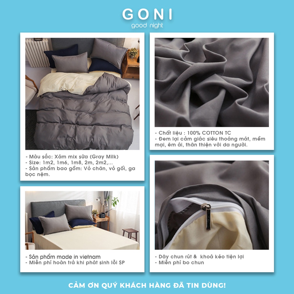 Bộ chăn ga gối cotton tici GONI drap giường phối màu đủ size drap ga giường | BigBuy360 - bigbuy360.vn
