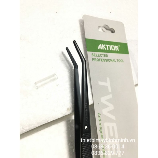 Nhíp gắp chỉ cong loại cao cấp Stainless TWE6 dài (155mm) AKTION (thân đen)