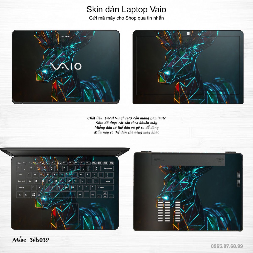 Skin dán Laptop Sony Vaio in hình 3D Green (inbox mã máy cho Shop)