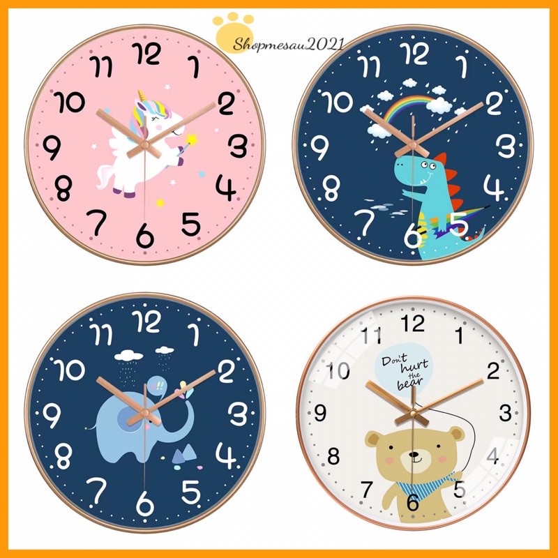 ♕♠Đồng hồ treo tường cho bé sire 25 kim trôi không tiếng ồn tặng kèm pin và móc