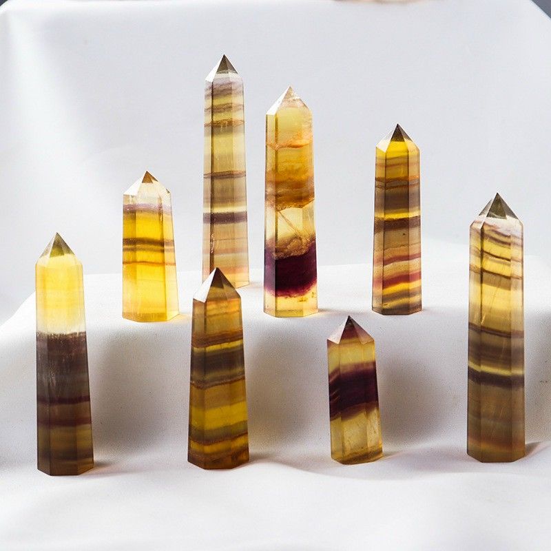 Trụ đá thanh tẩy Fluorite vàng (Yellow Fluorite), đá phong thủy dùng trong Tarot, reiki, thiền định