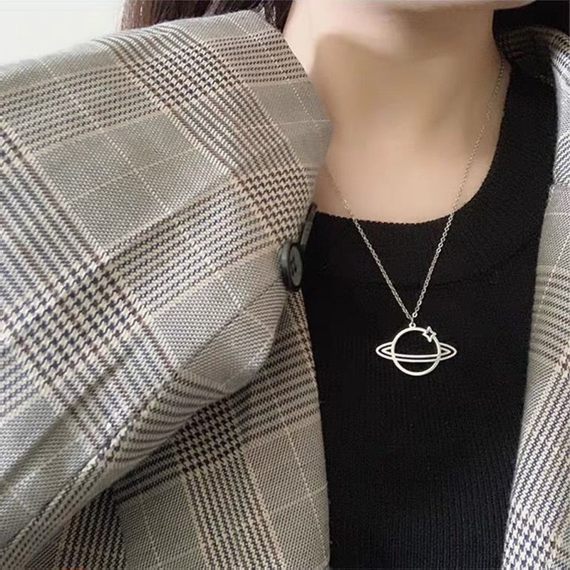 Vòng cổ Thép Titan Không Gỉ Mặt Hình Hành Tinh Phong Cách Hip Hop Thời Trang Unisex