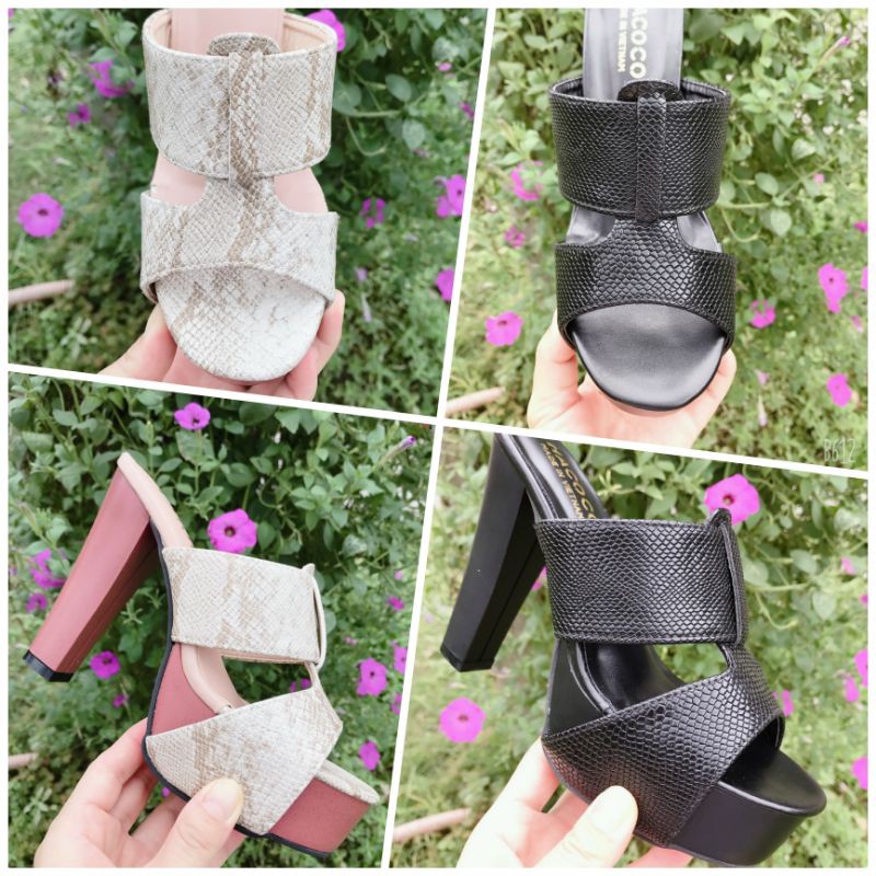 Guốc cao gót nữ cao trên cao dưới 10cm da vân