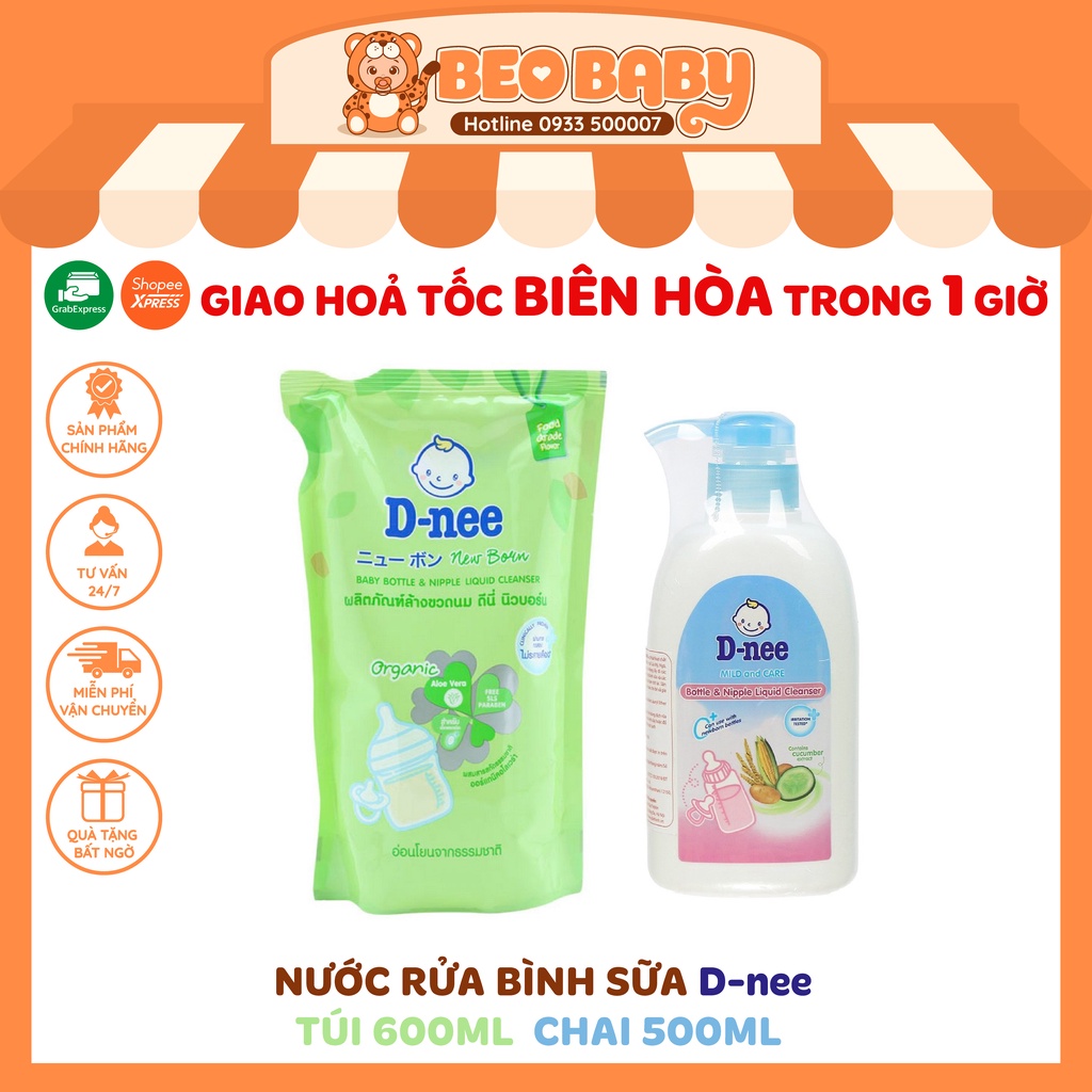 Nước Rửa Bình Sữa Dnee - Dung Dịch Rửa Bình Sữa Và Trái Cây D-nee Chai 500ml Túi 600ml