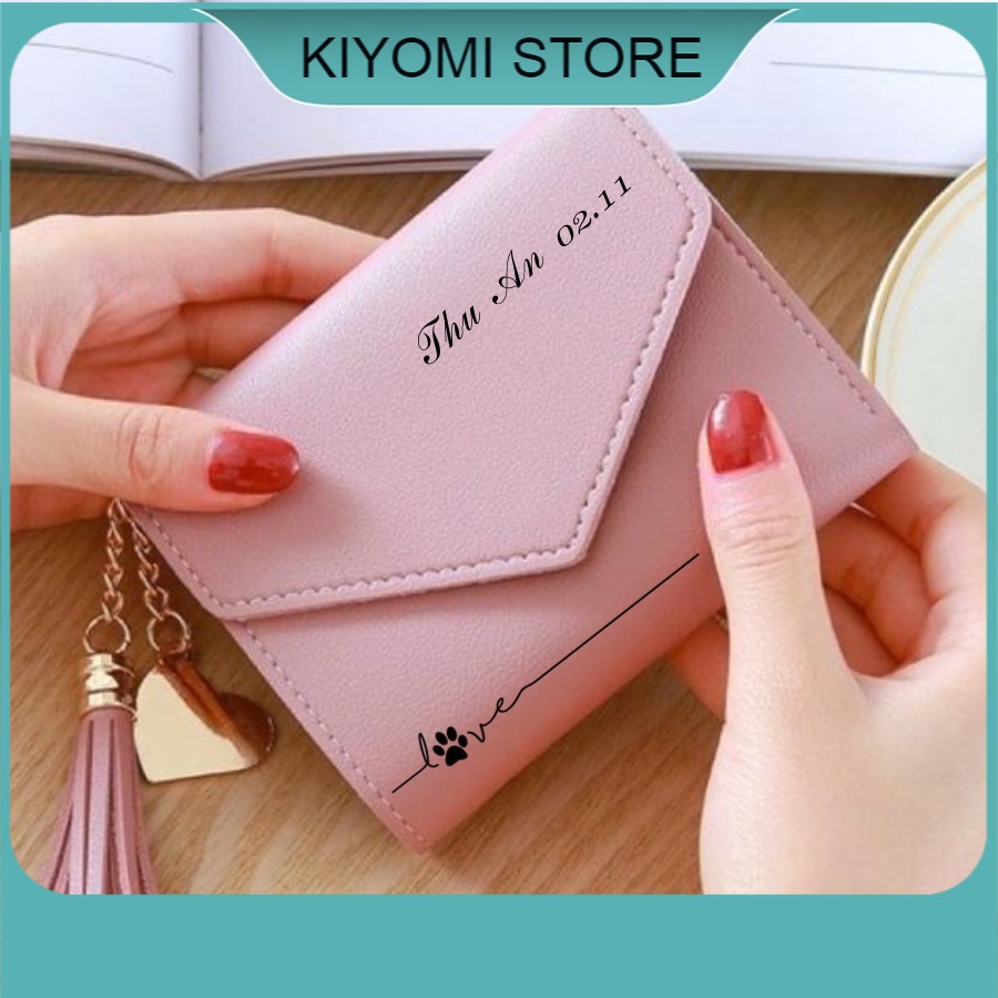Ví nữ khắc theo yêu cầu mini ngắn cầm tay nhỏ ngọn cao cấp ngắn đẹp sang trọng giá rẻ KIYOMI STORE