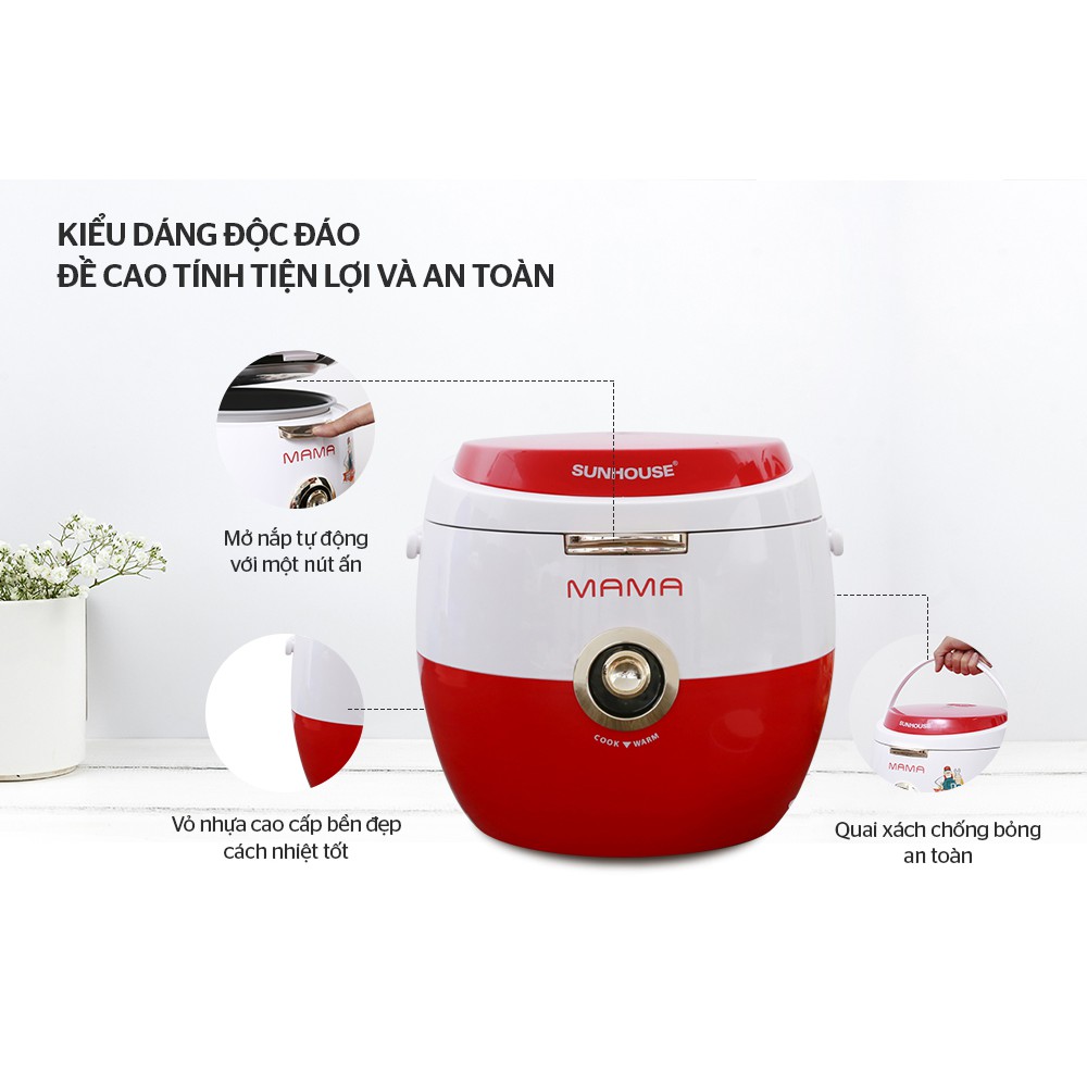 Nồi cơm điện SUNHOUSE MAMA SHD8661RW (1.8 Lít - Màu Đỏ Trắng) - Hàng chính hãng