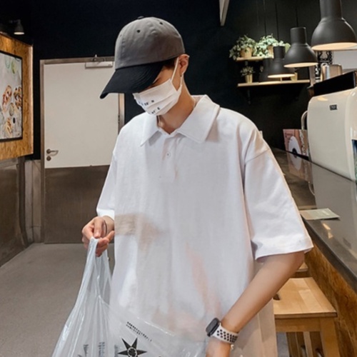 Áo thun polo tay ngắn dáng rộng có khóa kéo thời trang phong cách Hàn Quốc cho nam fashion simple áo phông