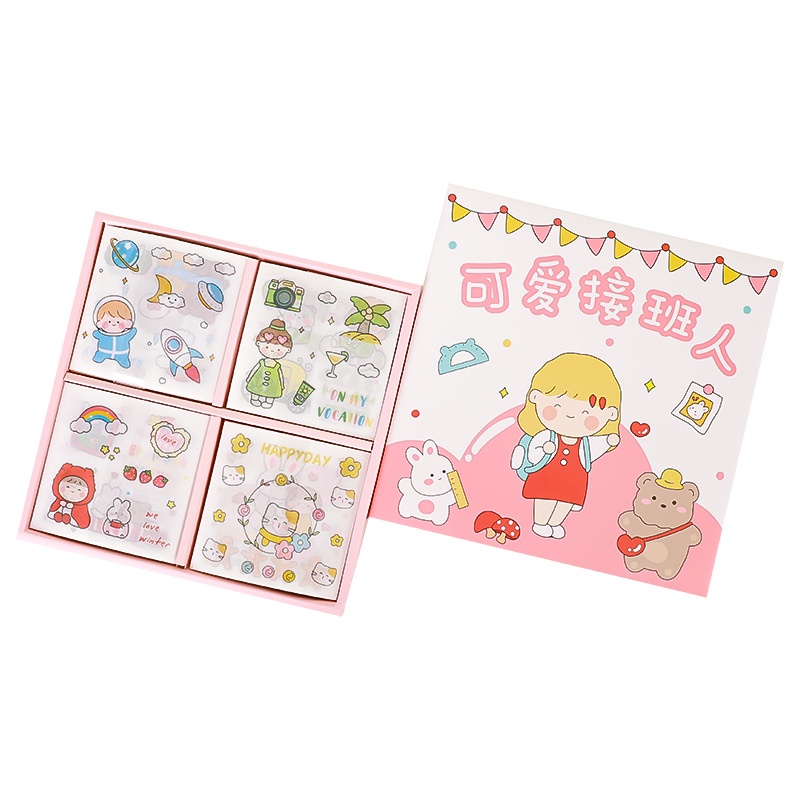 Sticker hoạt hình cute trang trí sổ TIHI, Hộp 100 tờ stiker dán sổ và đồ dùng ngộ nghĩnh.