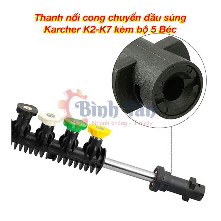 Thanh nối cong chuyển vòi xịt Máy rửa xe Karcher (K2 đến K7)  thành nối nhanh 1/4 có kèm 5 béc phun