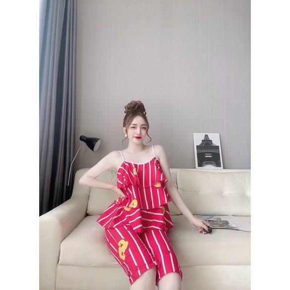 Set đồ bộ hai dây vải lụa hàn dành cho nữ