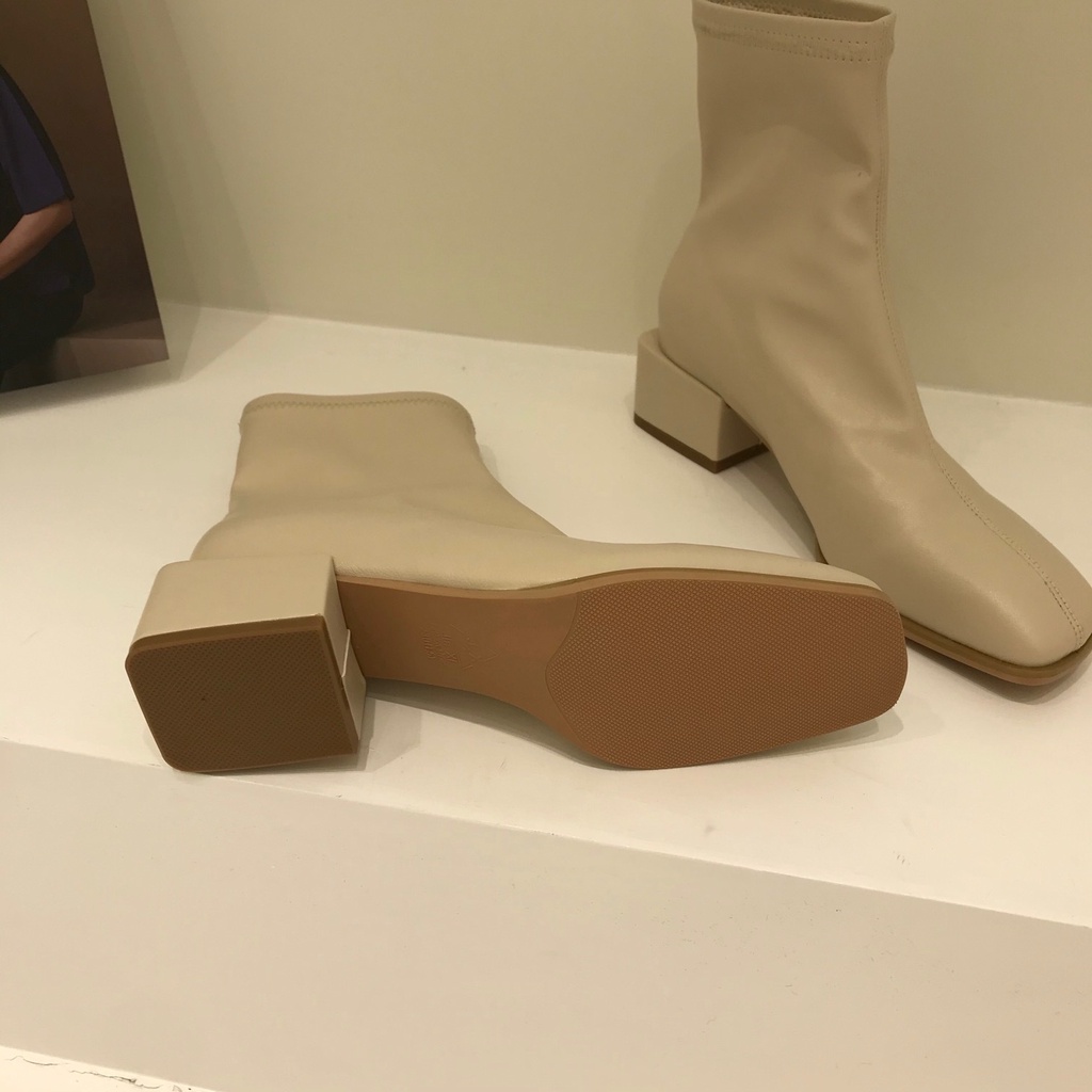 Giày Bốt Cao Gót Mũi Vuông Phong Cách Anh Quốc Thời Trang Xuân Thu Mới Cho Nữ