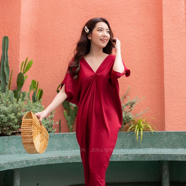 Đầm suông Mia Dress | Jen & Son | Lụa Cao Cấp - Đỏ Sangria