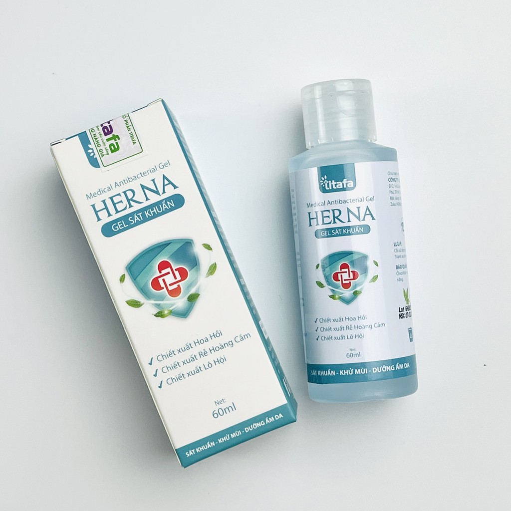 [THƠM - SẠCH -MỊN] Gel Sát Khuẩn Dưỡng Da Tay thảo dược Herna 60ml (Thơm, Không rít, Nhỏ gọn, tiện lợi) | BigBuy360 - bigbuy360.vn