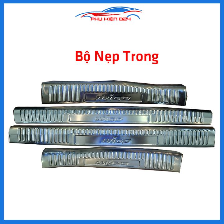 Bộ ốp bậc cửa trong ngoài nẹp bước chân Wigo 2018-2019-2020-2021 Inox chống trầy trang trí xe