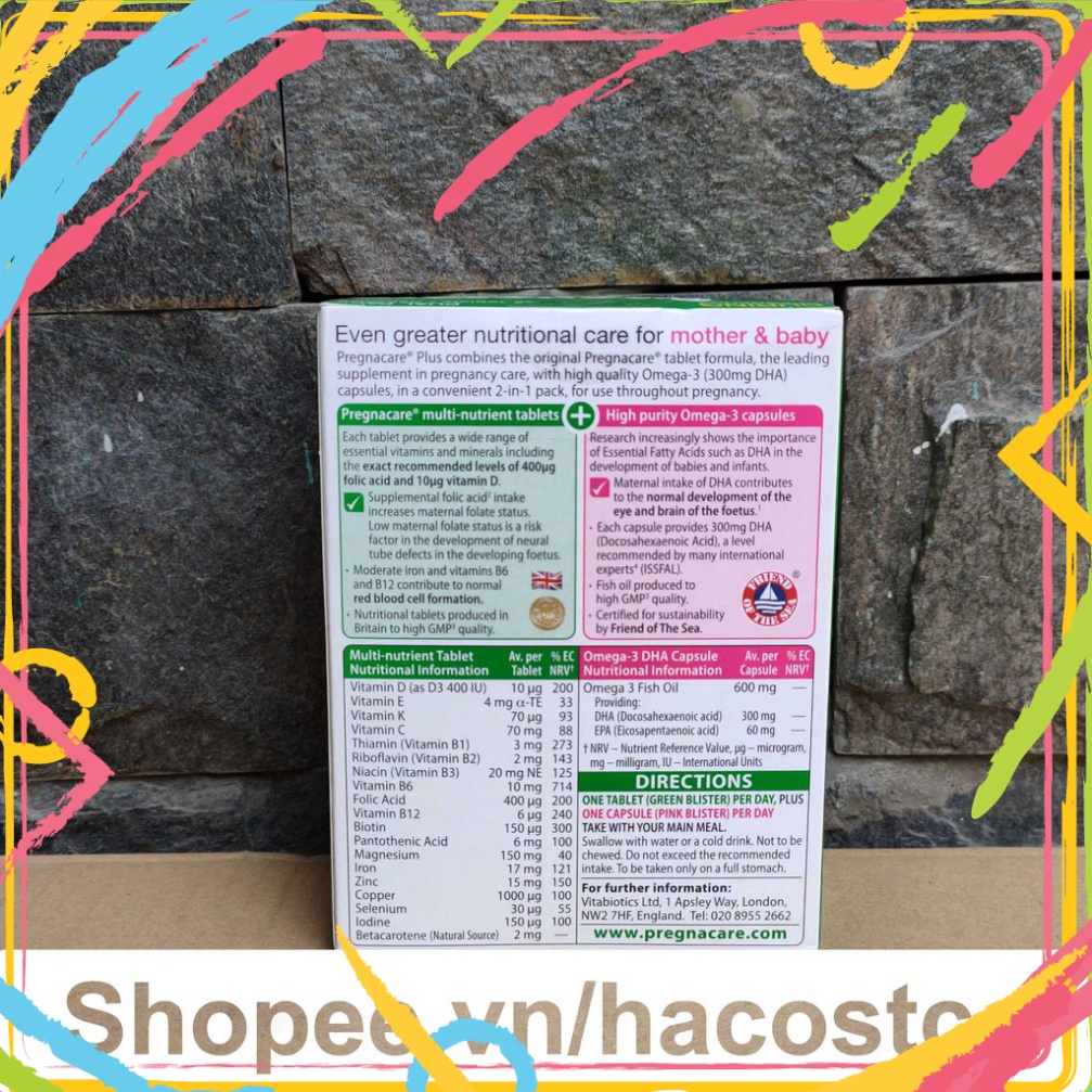 XẢ BANH NÓC Viên uống Pregnacare Plus Omega-3 56 viên Vitamin Bà Bầu omega 3 XẢ BANH NÓC