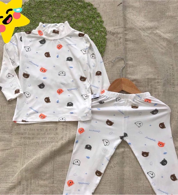 [Hàng loại 1] Bộ thun lạnh peekaboo dài tay cổ 3 phân in gấu brown mini