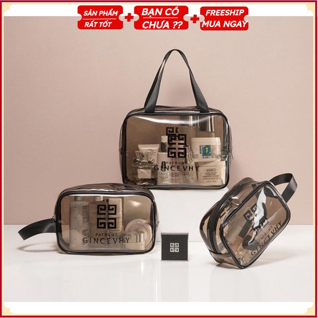 PVN16395 Set 3 túi trong suốt đựng đồ, mỹ phẩm du lịch thời trang T2