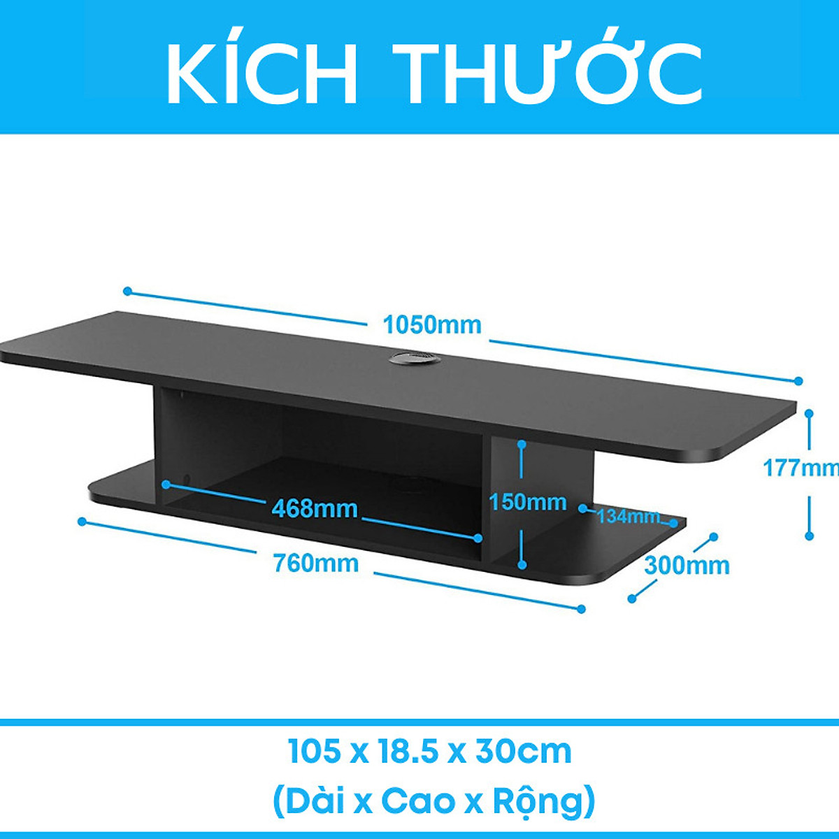 Kệ Trang Trí Tivi 2 Tầng SIB Decor Màu Đen Hiện Đại Nhỏ Gọn Cho Phòng Khách, Phòng Ngủ, Có 02 Nắp Luồn Dây Điện