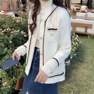 Áo len lông thỏ mix dạ tweed
