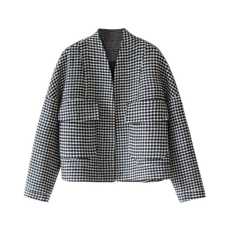 Áo khoác dạ cổ chữ V dáng ngắn gài nút thời trang thu đông cổ điển sang trọng | BigBuy360 - bigbuy360.vn