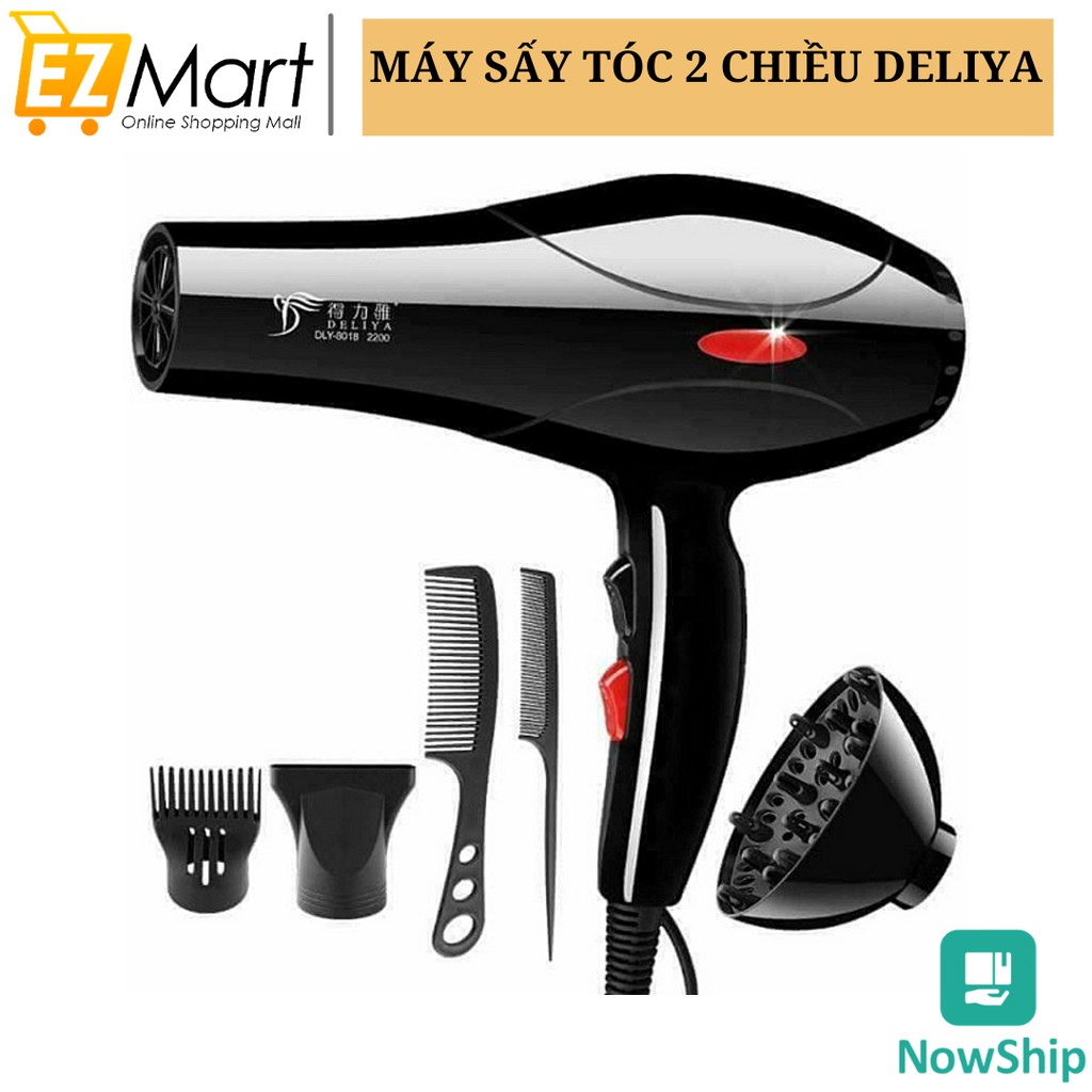 Máy Sấy Tóc DELIYA Nóng lạnh 2 chiều Công Suất Lớn 2200W Tặng Kèm 5 Phụ Kiện Chuyên Nghiệp