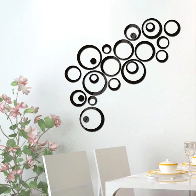 Set 6 miếng dán dạng gương trang trí tường bằng acrylic 3d hình tròn dùng trang trí nội thất