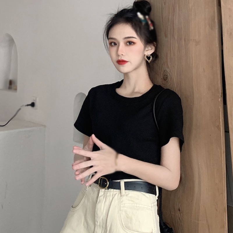 Áo Thun Tay Ngắn Màu Trơn Trẻ Trung Năng Động Cho Nữ