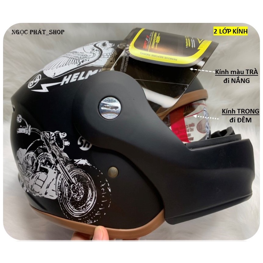 Mũ/nón bảo hiểm fullface NAPOLI LẬT CẰM+ 2 LỚP KÍNH [Hàng chính hãng]_Size XL(58-60cm)