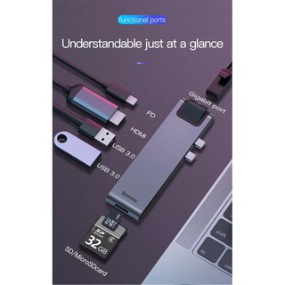 Hub chuyển baseus thunderbolt c pro 7 in 1 smart hub cho macbook pro 2016/ 2017/ 2018c to c pd, 2x usb 3.0, hdmi..
