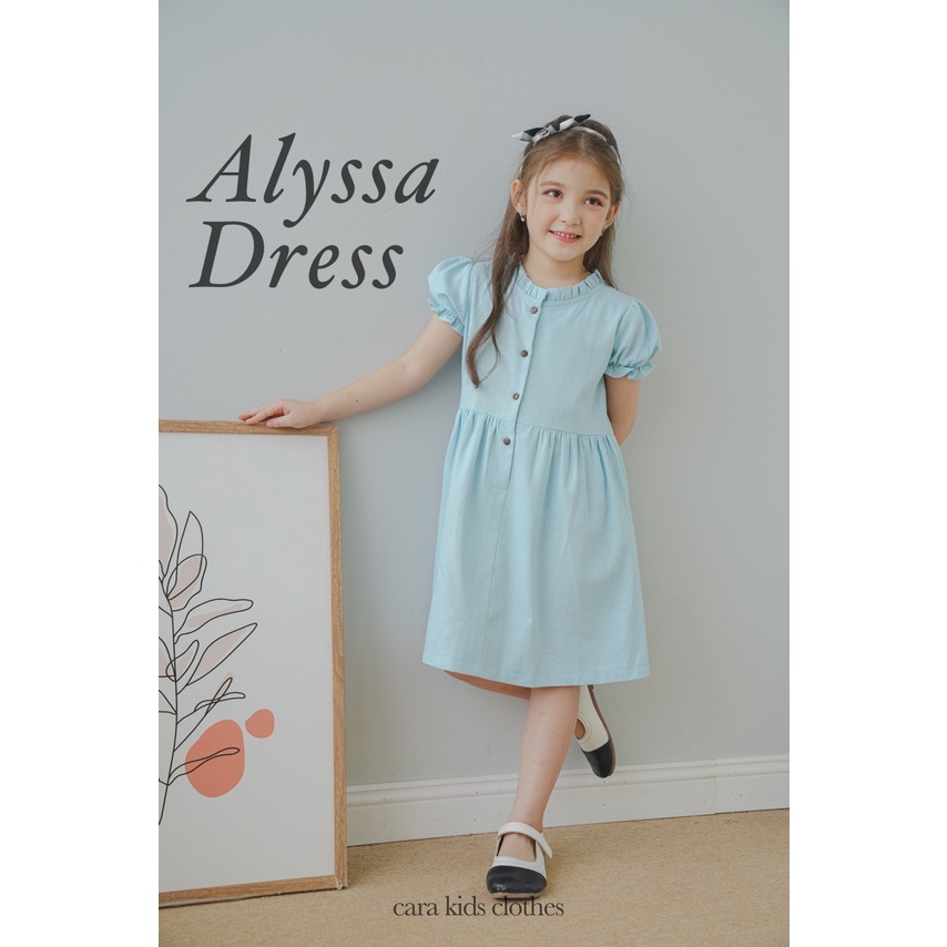 ALYSSA DRESS - Váy linen xanh cổ bèo
