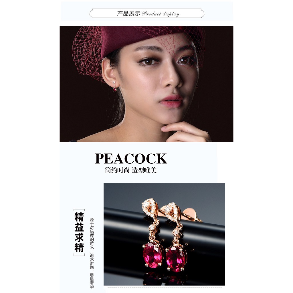 Hoa tai dáng dài đính pha lê hồng xinh xắn cho nữ