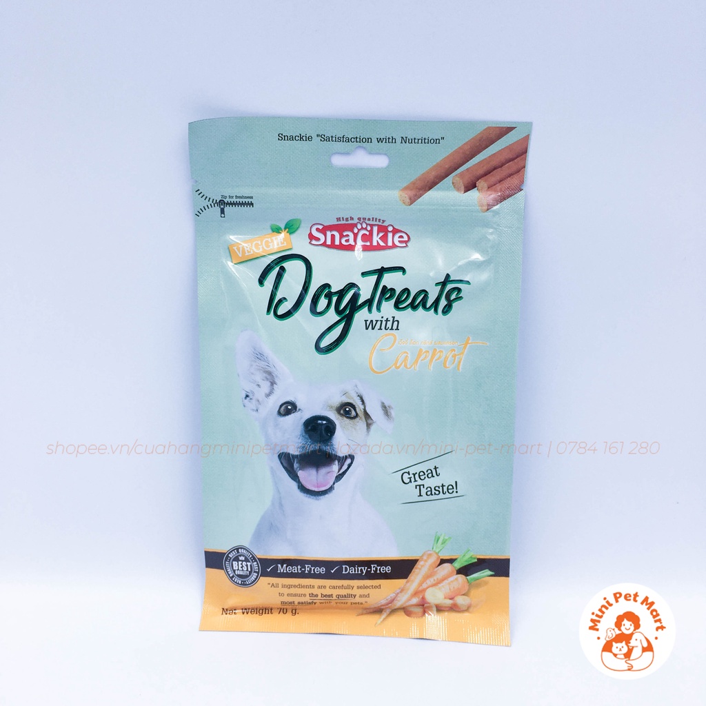 Thức ăn vặt cho chó SNACKIE 70g - Vị thịt heo xông khói, thịt bò, sữa, cà rốt, cải bó xôi