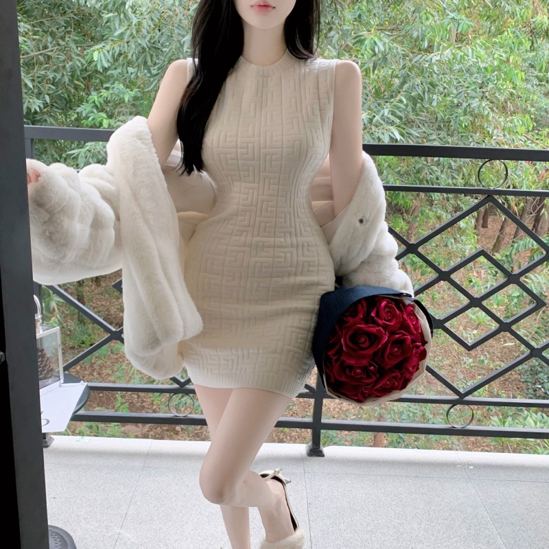 Cocory vn Đầm Dệt Kim Sát Nách Cổ Tròn Dáng Ôm Thời Trang Mùa Hè Quyến Rũ Cho Nữ