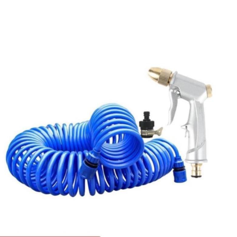 Bộ vòi xịt nước tưới cây đa năng tăng áp lực nước kèm dây tưới dạng lò xo co dãn 701814 loại 10m