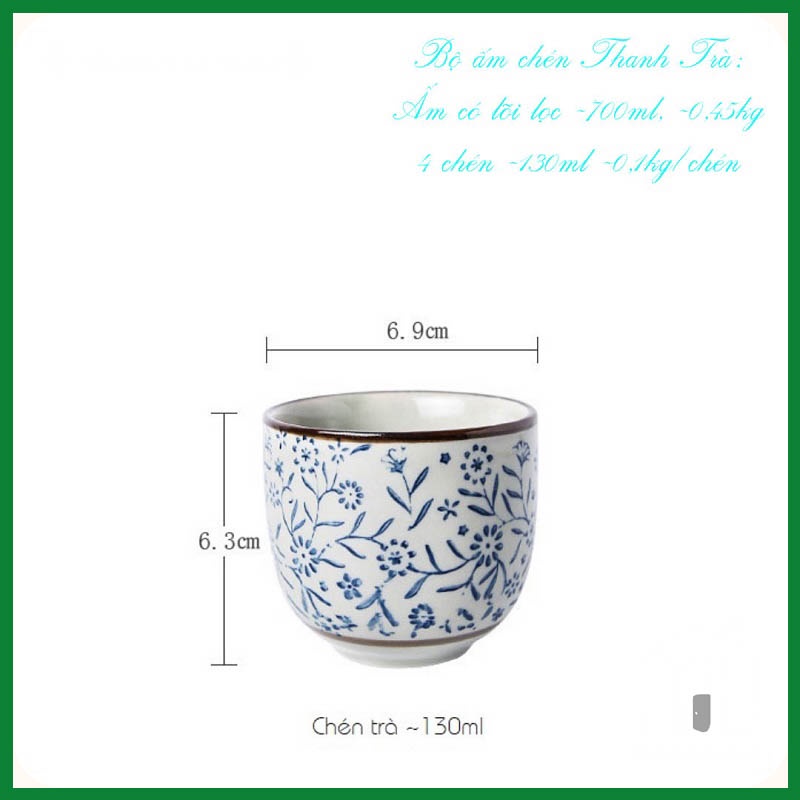 Bộ ấm chén, bình trà Sứ Thanh Trà thanh lịch; thích hợp khi thưởng trà,dùng tặng tân gia, cưới, quà doanh nghiệp Sẵn Có