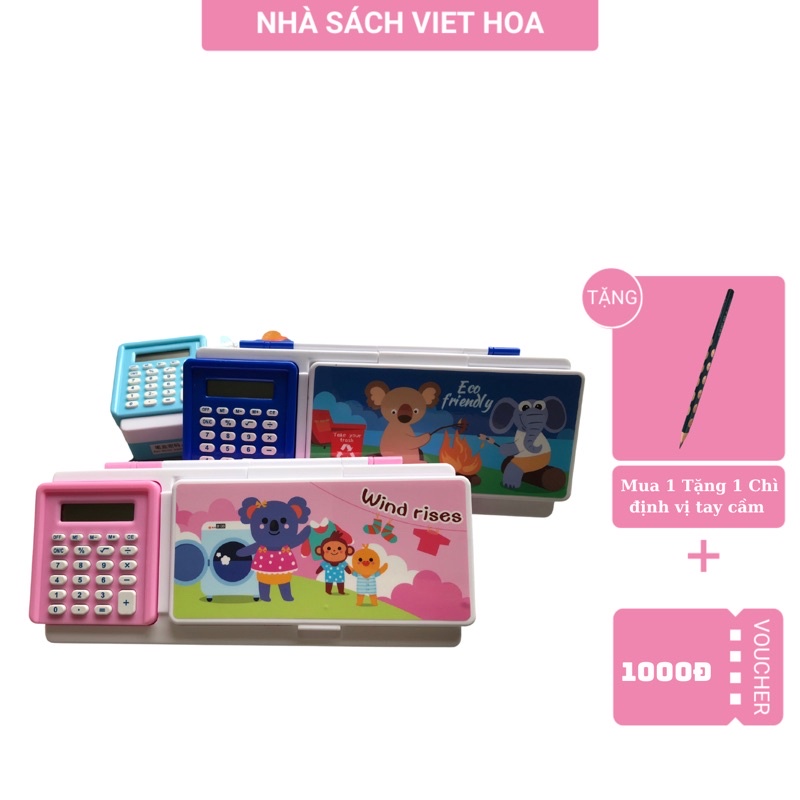 Hộp đựng bút bằng nhựa có máy tính mở bằng mã khoá mật khẩu- Tặng kèm 1 bộ eke Loại đẹp