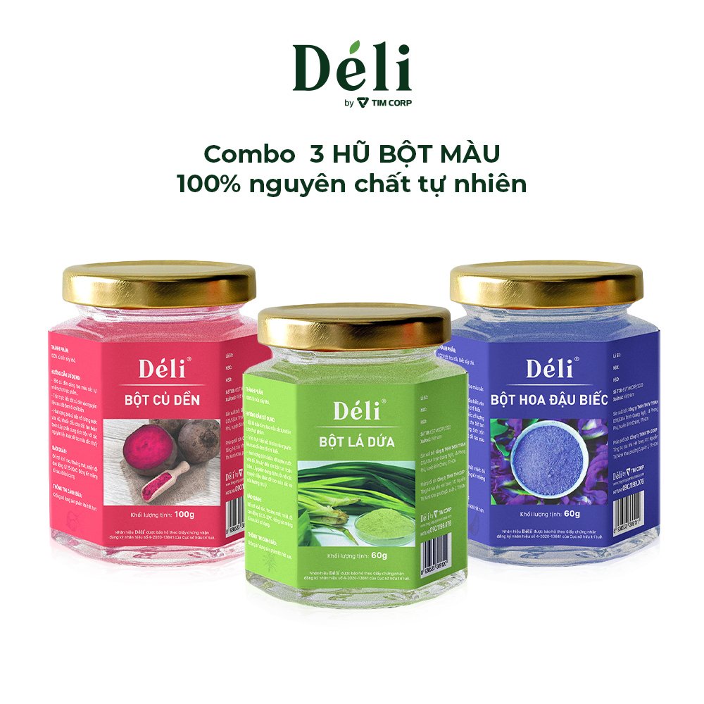 3 món : bột lá dứa 60gr , bột củ dền 100gr , bột đậu biếc 60gr