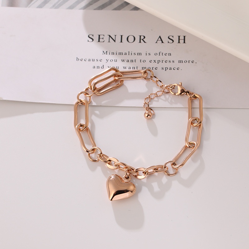 Vòng tay chuỗi thép titan 18k dày mặt hình trái tim phong cách âu mỹ thời trang dành cho cặp đôi