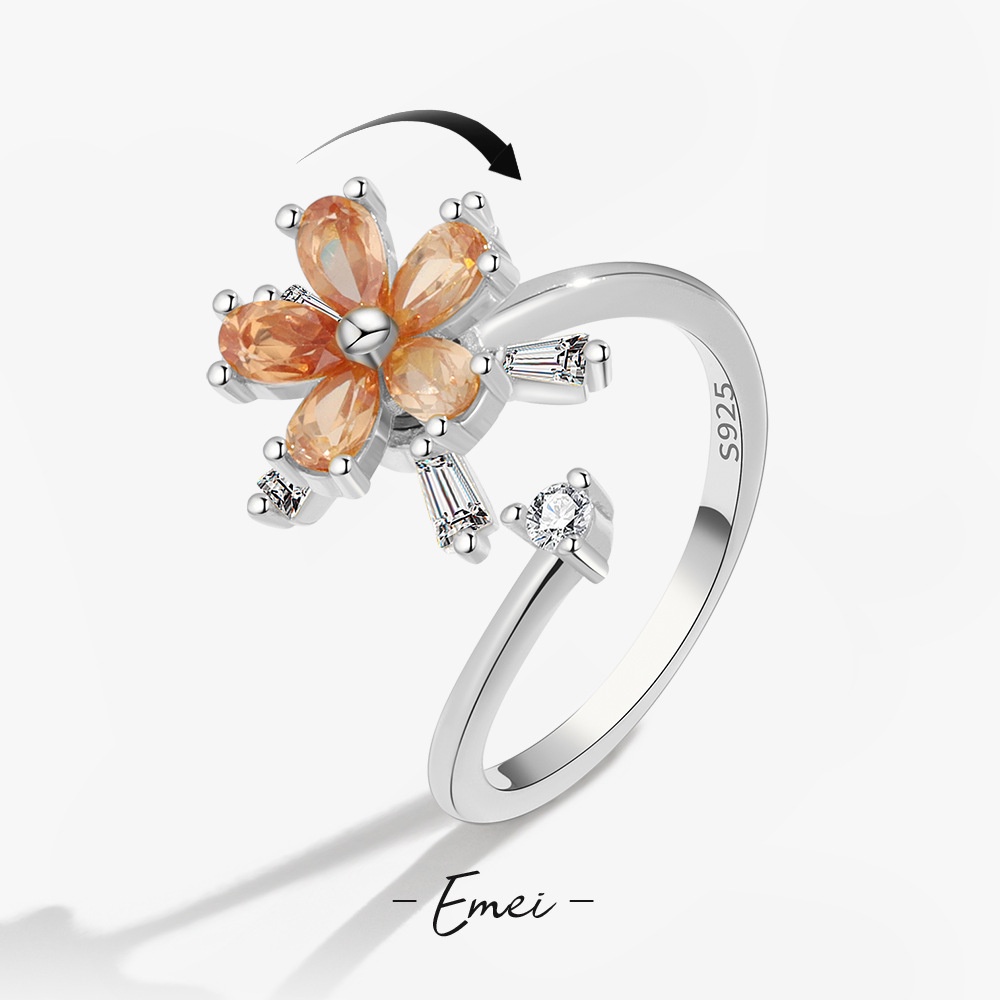 Nhẫn Xoay Hình Hoa Nhỏ Đính Đá Đơn Giản Giảm Căng Thẳng