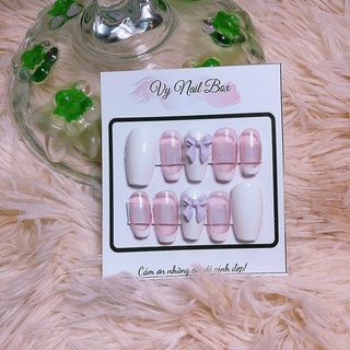 Mẫu nailbox nơ gel thạch phối màu trắng